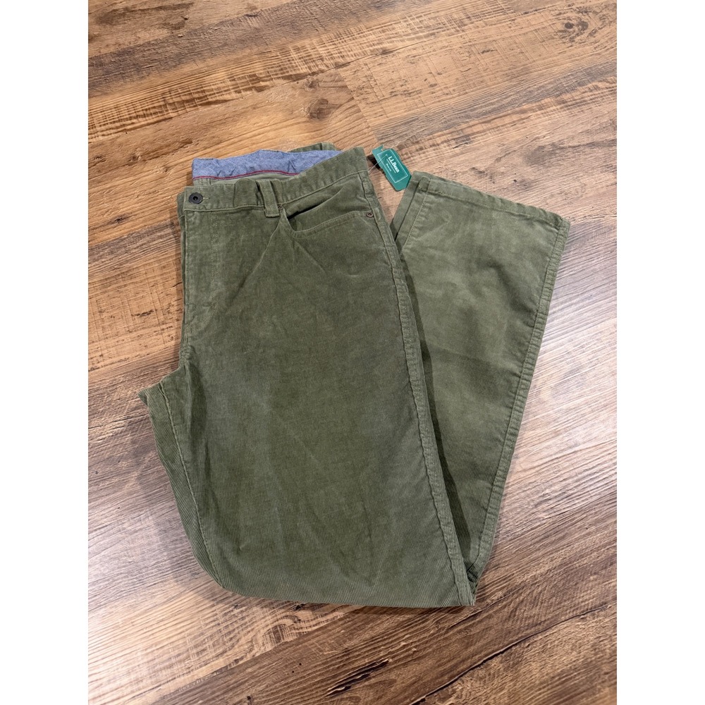 L.L.Bean Corduroy Pants Mens 38x34 (Fits 37x33) Olive 1912 Stretch Standard Fit